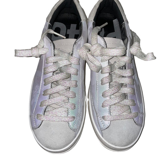p448 Rare Silver White Iridescent Camo Design Sneaker Size 5-5.5 - Picture 4 of 10